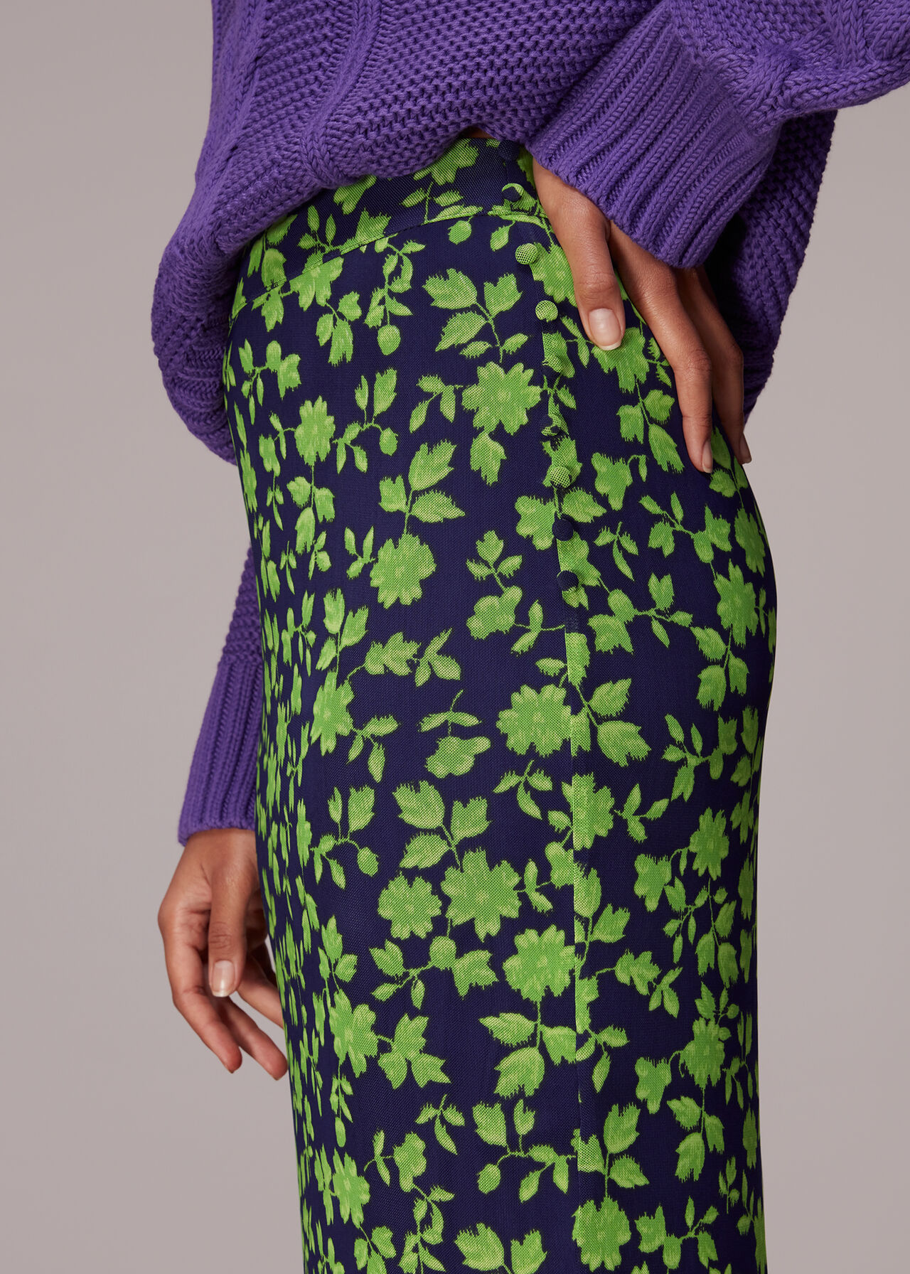 Linear Floral Bias Mesh Skirt